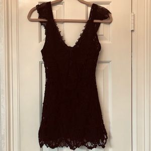 AZI black crochet top/sheer black flower liner
